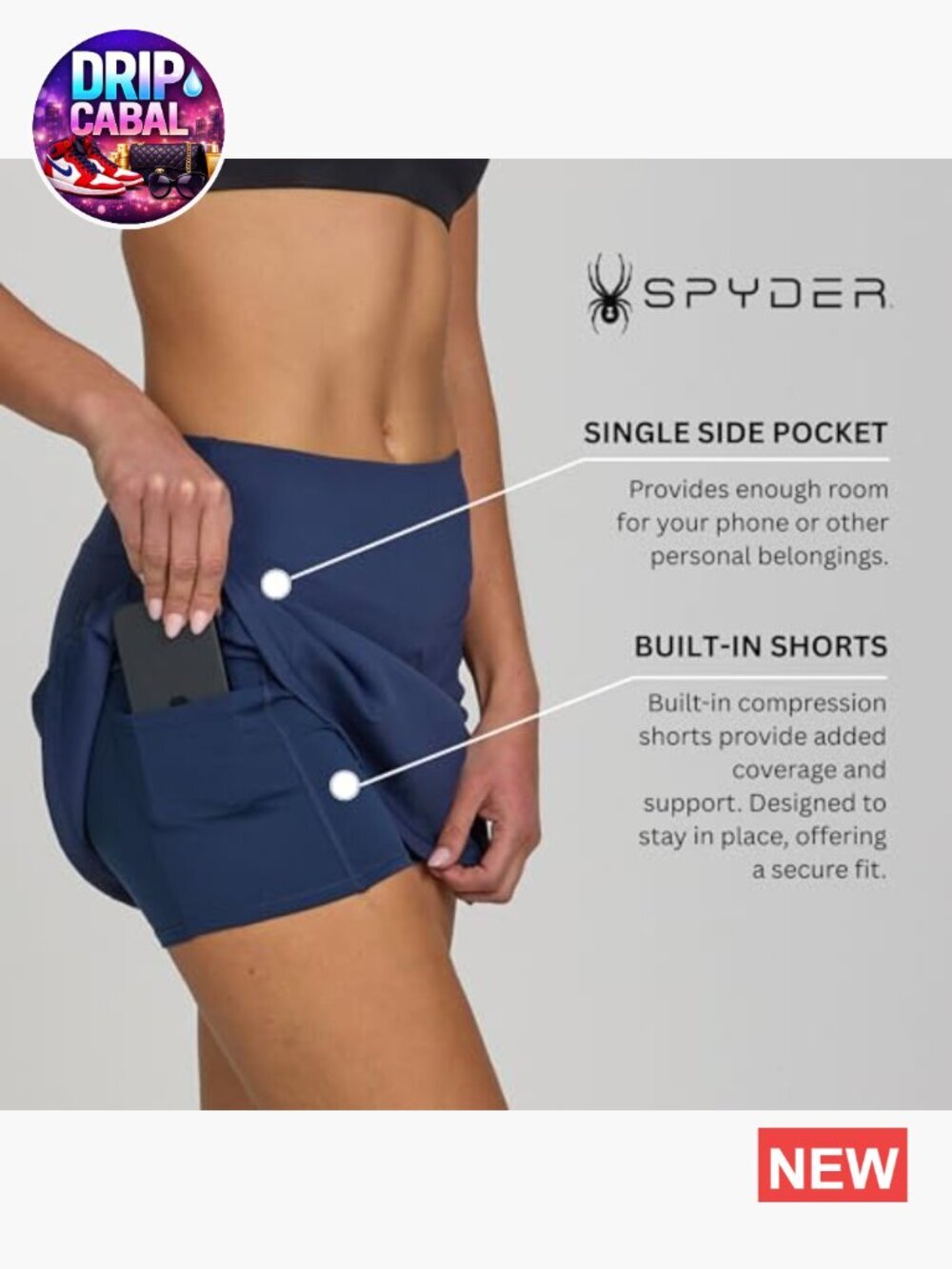 Women's Athletic Skort with Built-in Shorts and Deep Pocket - Picture 3 of 7